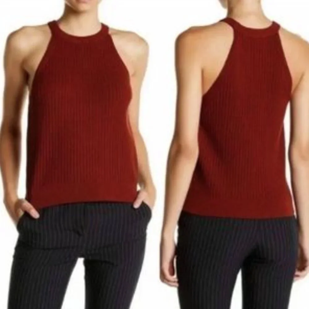 Theory Waxson Prosecco Ribbed Knit Sweater Tank | Burnt Paprika | Medium - Picture 14 of 14